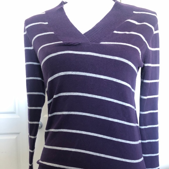 Purple Stripe Gap V-Neck Fitted Sweater - Picture 2 of 7